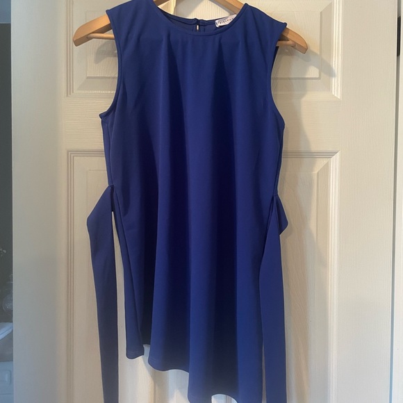 Blue Sleeveless Asymmetrical Top with tie - Picture 1 of 4